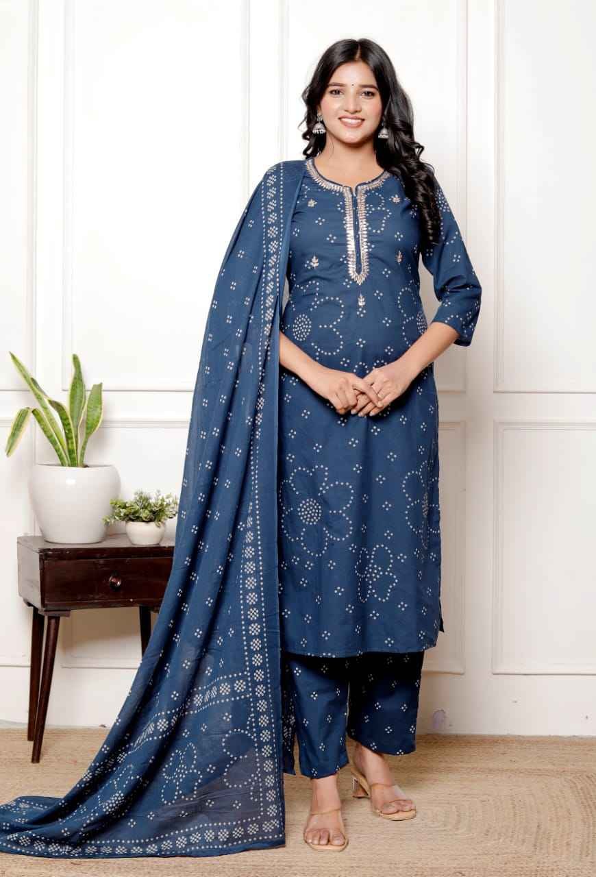 Gulika Blue  Bandhej kurta set 